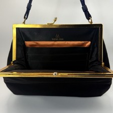 1940  s VTG Bienen-Davis Black Satin Evening Bag Gold Frame Clasp