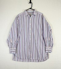 Turnbull Asser Shirt Men 17.5 44 Button Up Striped Barrel Cuff 80s England Made