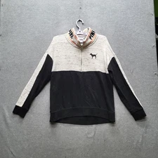 Victoria's Secret PINK Women Sweatshirt M Gray Colorblock Dog Logo Zipper Long