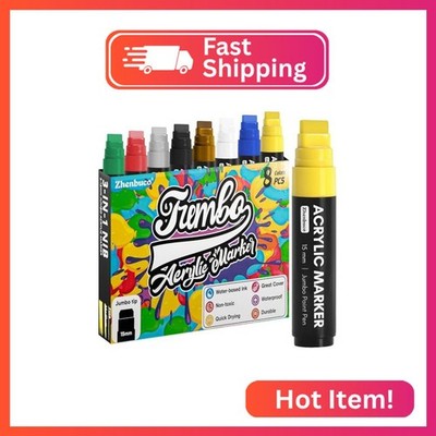 Jumbo Poster Markers - 8 Colors Permanent Paint Pens, 15mm Felt Tip Waterproof A