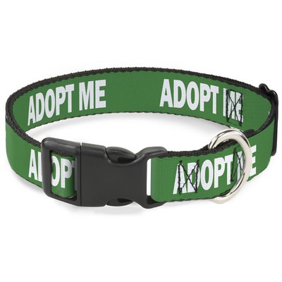 Plastic Clip Collar Pet Quote ADOPT ME Green/White NARROW-Small 7-8. (US IMPORT)