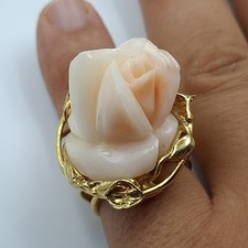Anello vero corallo Antico ROSA Di Sardegna Argento 925 Oro Giallo 18 KT