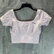 GUESS Women's Polly Pink Melange Square-Neck Seamless Crop Top SZ M/L
