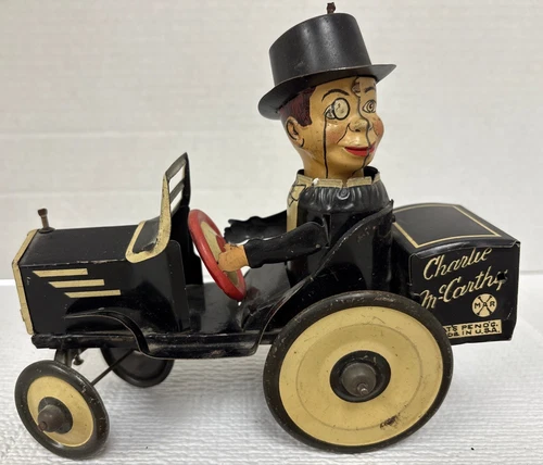 1930s Marx Tin windup. Charlie McCarthy benzene buggy, working, nice condition.