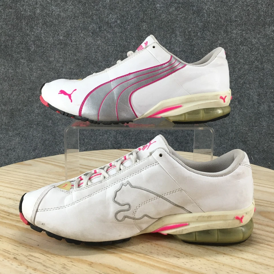Puma Zapatos Mujer 7 Celdas Entrenamiento Tenis Blanco Rosa Con Cordones Informales Parte Superior Baja Foto 2 de 4