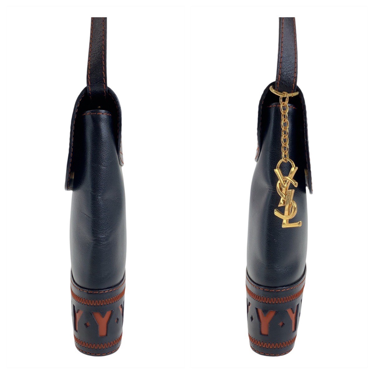 Borsa a tracolla YVES SAINT LAURENT vintage YSL Y ritaglio pelle nera arancione