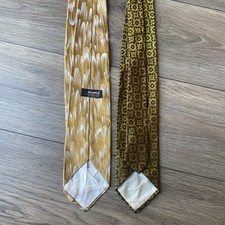 Vtg LOT OF 2 Wemlon Wembley Mens Tie Brown Gold White Pattern Craft Art Fabric