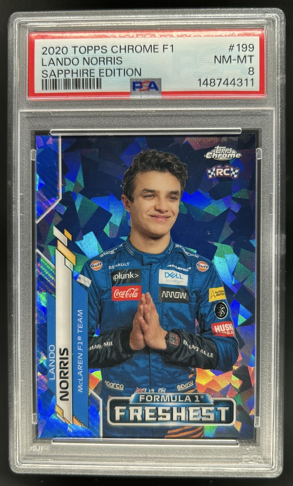 2020 Topps Chrome Sapphire F1 Formula 1 Lando Norris Rookie RC #199 PSA 8 view 1