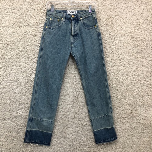 Loewe Jeans 26 Women Blue Embroidered Pocket Straight Fisherman Button Fly Italy