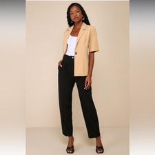 Lulu  s Women  s Sz Large Sophisticated Company Black Straight Leg Trouser Pants