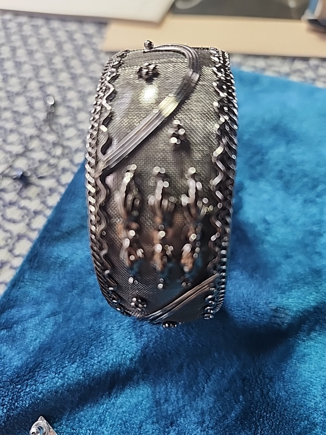 SilverTone Hinged Cuff Bracelet Spring Hinge 1"Wi… - image 6