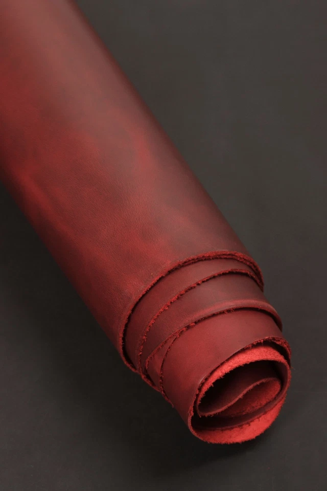 Cuero de caballo loco rojo rústico premium | grano completo | 1,6 mm (4 oz) | genuino Foto 2 de 4