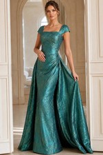 MANY SIZES Jovani Emerald Textured Cap-Sleeve Gown with Square Neckline 40295