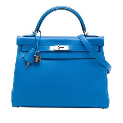 Hermès Clemence Kelly II Retourne 32 Pre-Loved Satchel Blue