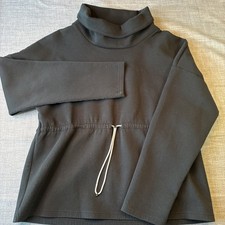 Varley Women  s Black Barton Sweatshirt Cinch Waist Cowl Neck Size Medium