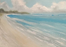 seascape oil painting cloudscape ocean artwork beach scene 5x7 on canvas panel