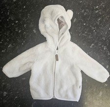 Fred & Flo Baby Boy White Fleece Hoodie Jacket Bear Ears 0-3 Months Newborn Cozy