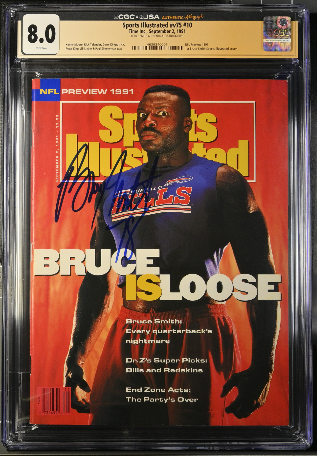 1991 Sports Illustrated Newsstand Signed Bruce Smith Auto FC