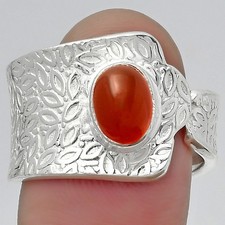 Adjustable - Natural Carnelian 925 Sterling Silver Ring s.8 Jewelry R-1381