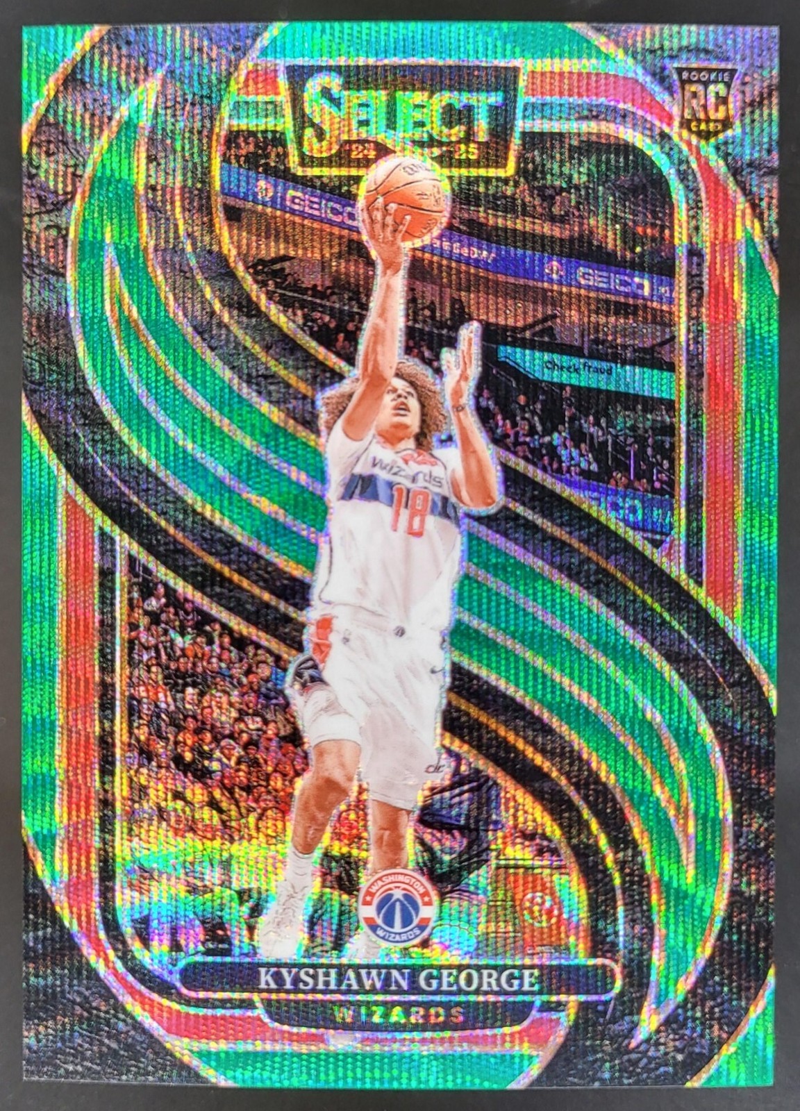 2024-25 Panini Select Kyshawn George Premier Green Wave Prizm /50 RC Wizards JE4