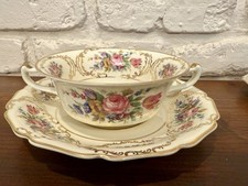 1 Continental Ivory Rosenthal Queens Bouquet Footed Soup Bowl And Underplate