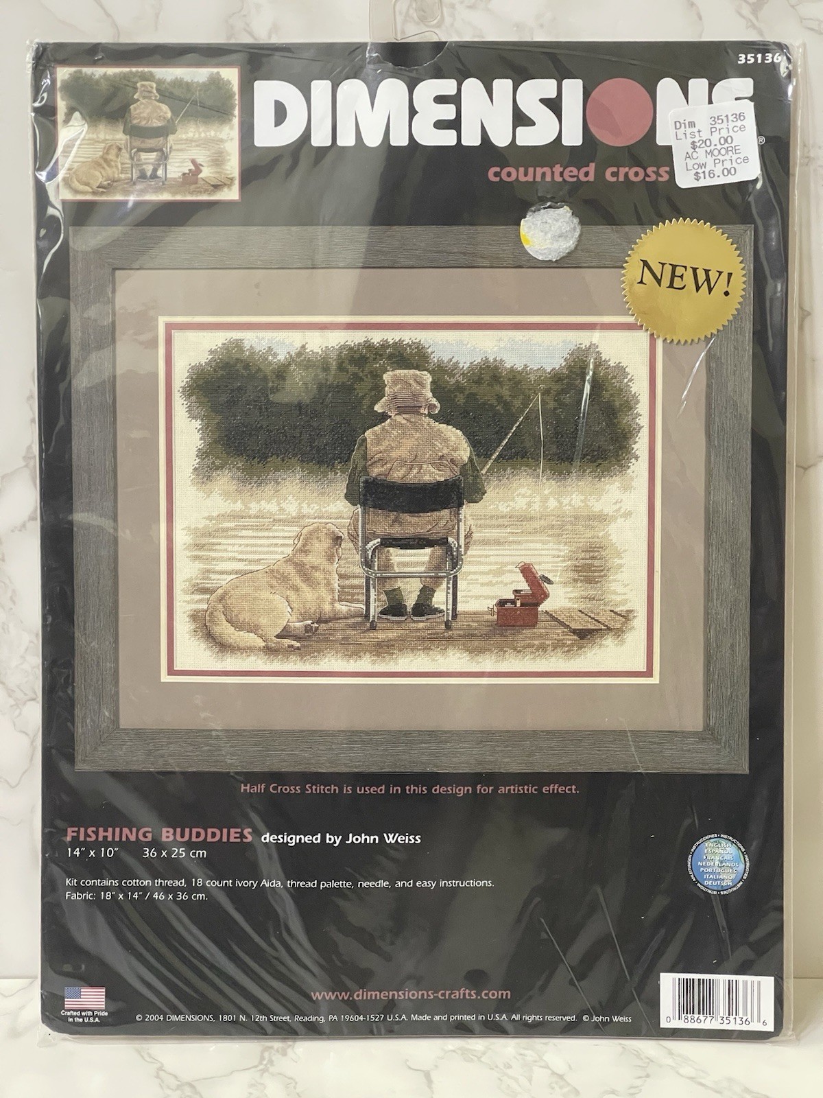 VTG Dimensions Fishing Buddies Man & Dog Counted Cross Stitch 35136 New Sealed