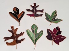 6 VTG Hanging Stained Glass Suncatcher Maple Oak Fall Leaves Copper Veined READ