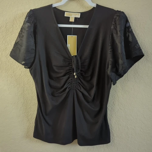 Michael Kors Women Black Blo with Lace Sleeves Sz Medium New Defects