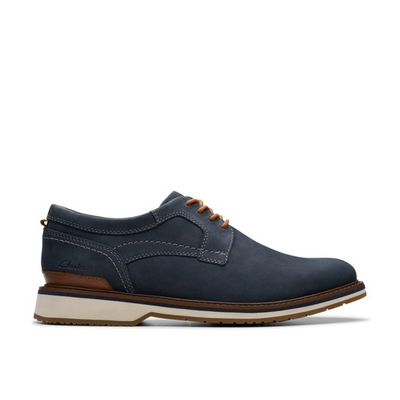 #ad Clarks Mens Monahan Plain Blue Leather Casual Shoes $64.99