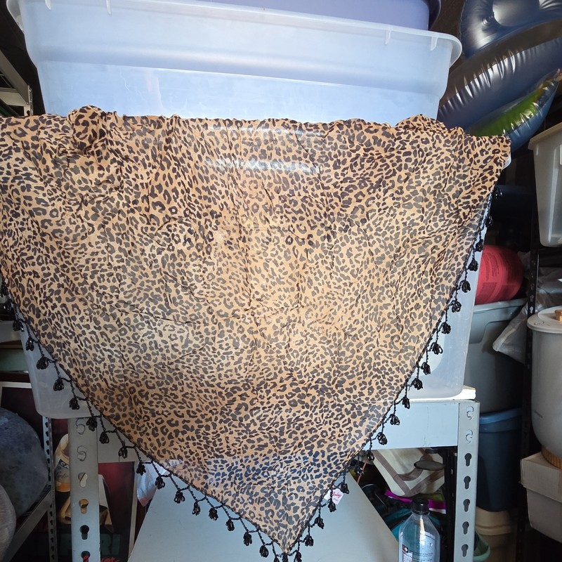 Sterling Styles Leopard Animal Print Triangle Scarf Beaded Fringe Rayon