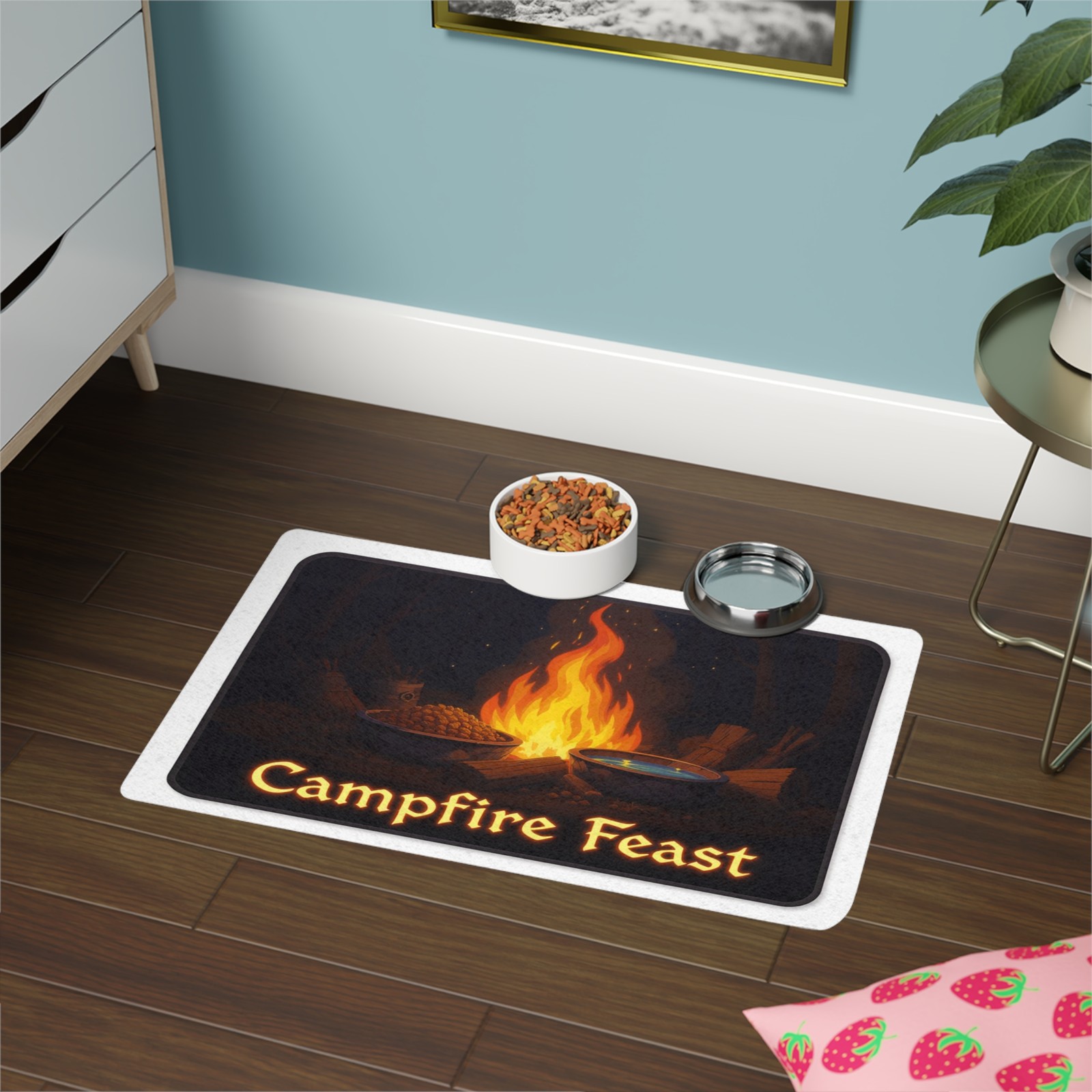 Campfire Feast Pet Food Mat - Fun Dog Dish Mat, Cat Feeding Station, Cute [...]