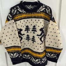 80s Ski Lodge fair isle sweater heavy wool mens large