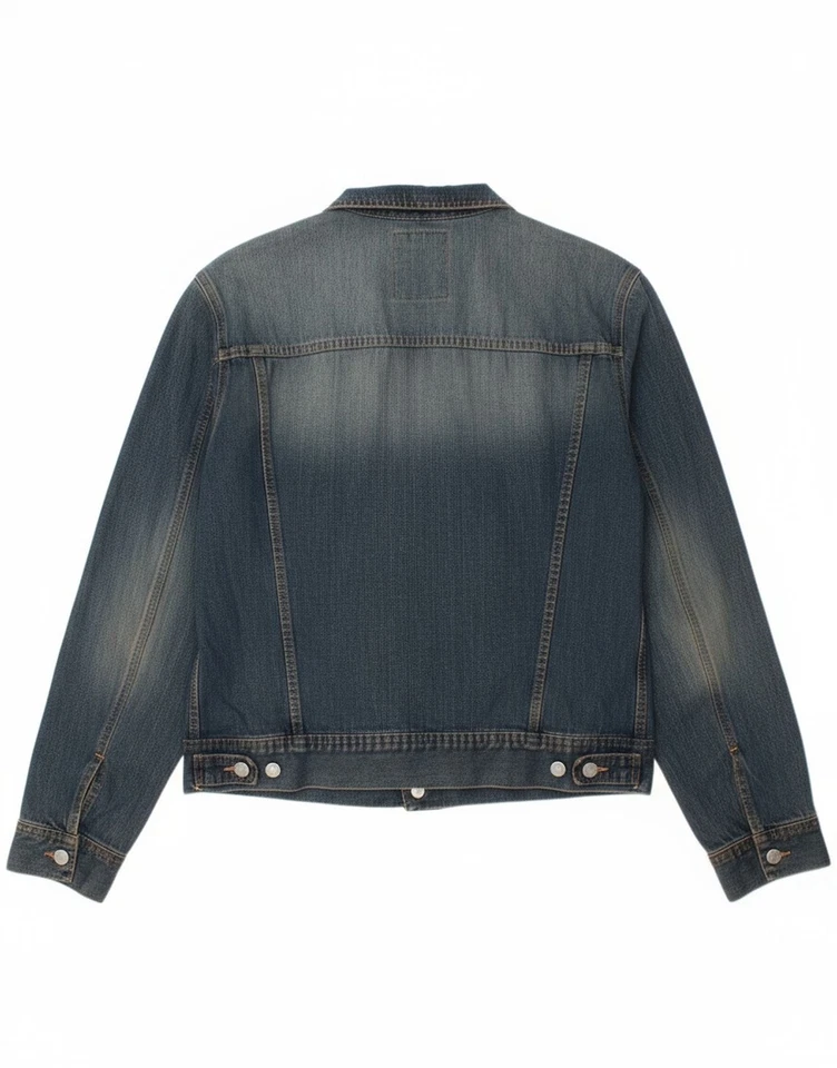 Chaqueta de mezclilla para mujer SISLEY UK 16 grande azul algodón AT13 Foto 2 de 4