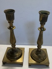 Vintage Brass Candlesticks Pair 9? Square Colonia Traditional Candle Sticks