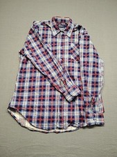 VTG JCPenney Flannel Men's L Tall Red White Blue Cotton Plaid The Men's Shop