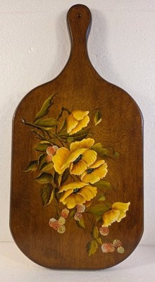 VTG 1981 Hand Painted Wooden Cutting Board  Wall Decor Flower  Design - Signed