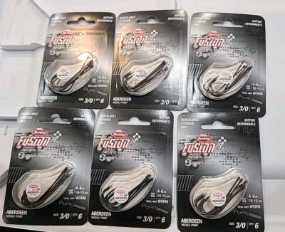 Lot of 6- Berkley Aberdeen Hooks Needle Point 3/0 Black 36cnt Fusion 19 Hooks