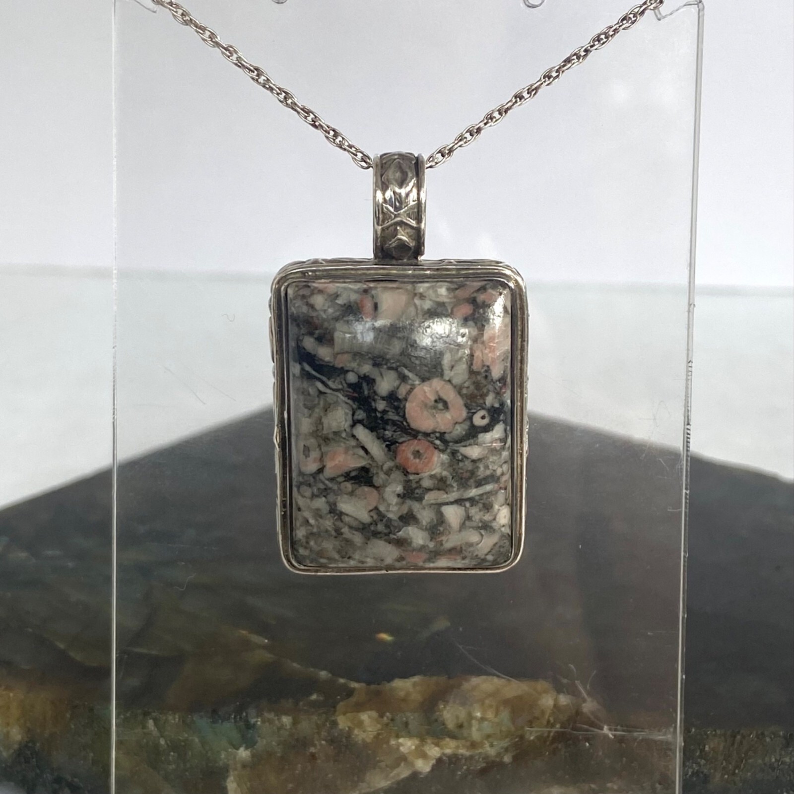 Sterling Silver 925 Rectangular Crinoid Fossil Ca… - image 5