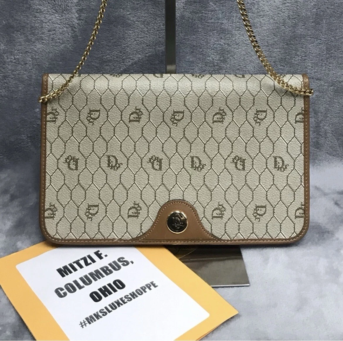 Christian Dior 2 Voies Sac Bandoulière Pochette Chaîne Dorée PVC Vintage NID D'ABEILLE
