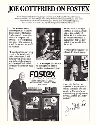vtg 80s FOSTEX MULTITRACK MAGAZINE PRINT AD Joe Gottfried Recording Studio Pinup