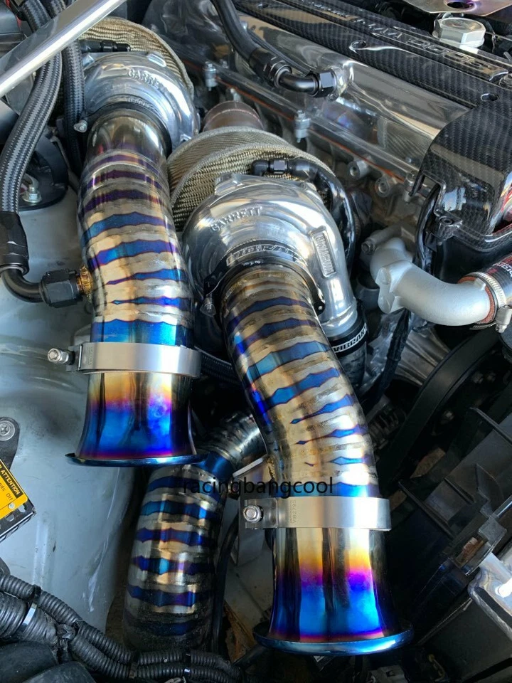 3.5'' JDM Titanium Blue Cold Air Intake System Stack Kit Turbo Horn Funnel Kit - Image 2 of 4