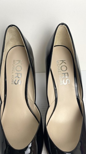 Michael Kors Black Patent Leather High Cork Wedge Peep Toe Pumps 9.5M $198.00 - Picture 3 of 12