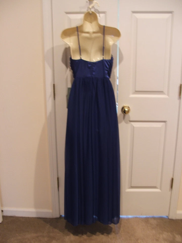 全新带标签 MY MICHELLE EVENING PROM 装饰无袖串珠礼服皇家蓝色 尺寸 1 — 第 3/4 张图片