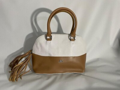 J & C Italian Leather Handbag Camel and White