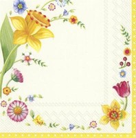 20 Servietten Spring Fantasy Flowers FrüHlingsbordüRe Blumen Gelb/Creme 33X33Cm