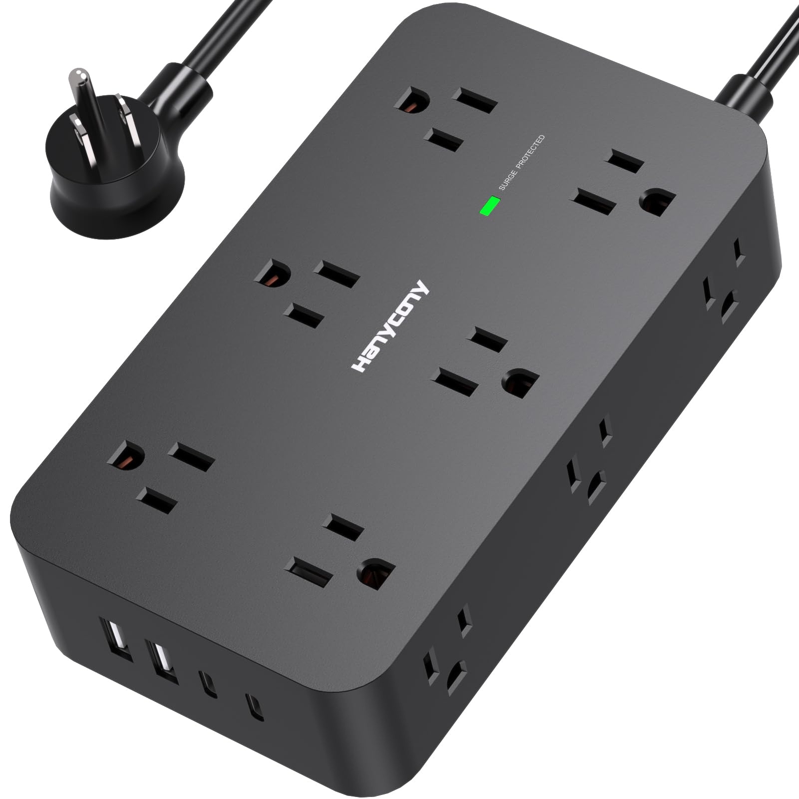Power Strip Surge Protector with 12 Outlets 4 USB Ports(2 USB C), Black Flat ...