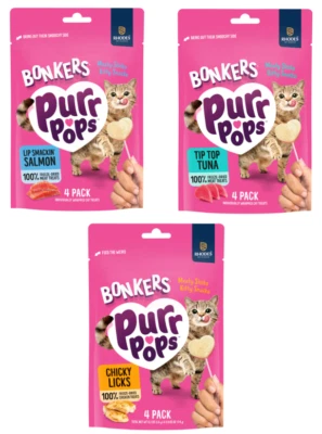 Bonkers Purr Pops Cat Treats ~ Chicky Licks / Lip Smackin Salmon / Tip Top Tuna