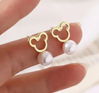 Gold Disney Mickey Earrings Mouse Disney Pearl Post