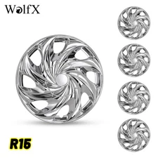 15" Set of 4 Wheel Covers Snap Hubcaps Caps For R15 Tire &Steel Rim Chrome White