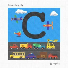 Letter C Busy City Needlepoint Kit or Canvas